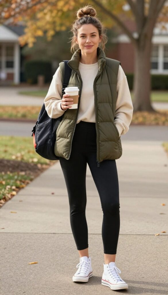 8. Layer It Right: Long-Sleeve Tee + Puffer Vest + Joggers