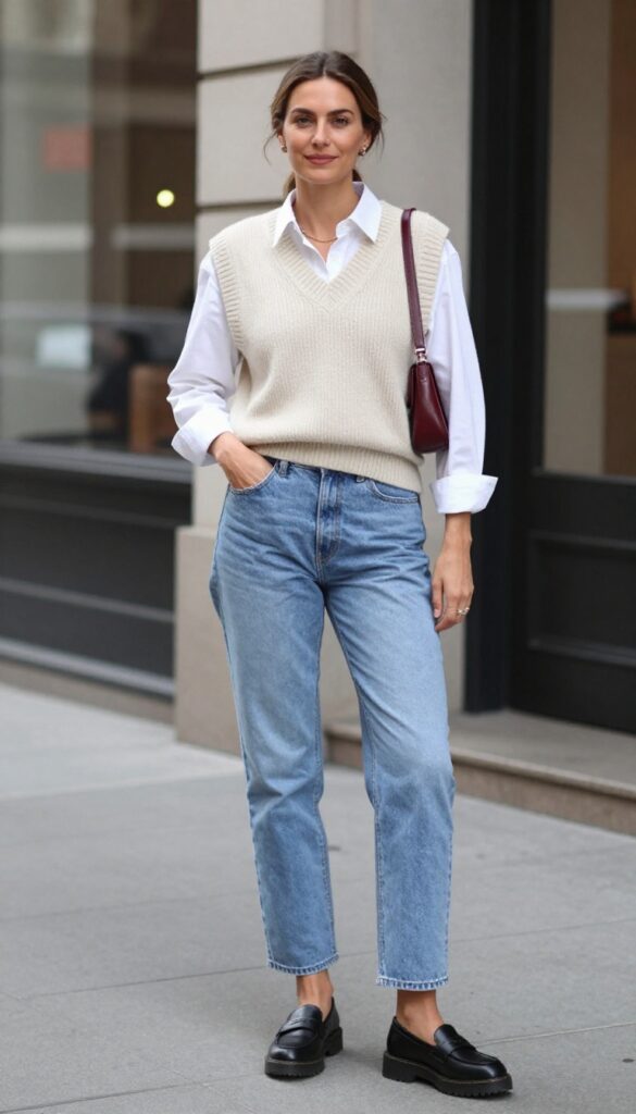 15. Sweater Vest and Lug-Sole Loafers