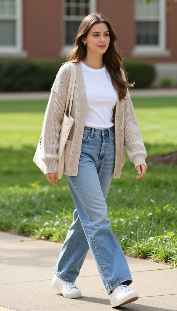 8. Cardigan and Wide-Leg Jeans