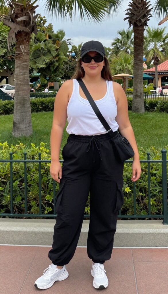 8. Cargo Pants + Sports Bra + Mesh Sneakers
