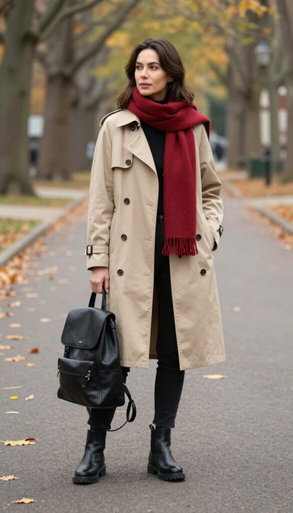 11. Trench Coat & All-Black Ensemble