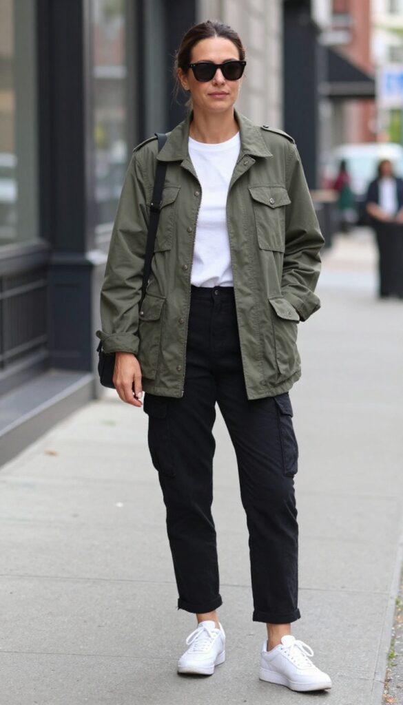 4. Utility Jacket, Cargo Pants, and Sneakers