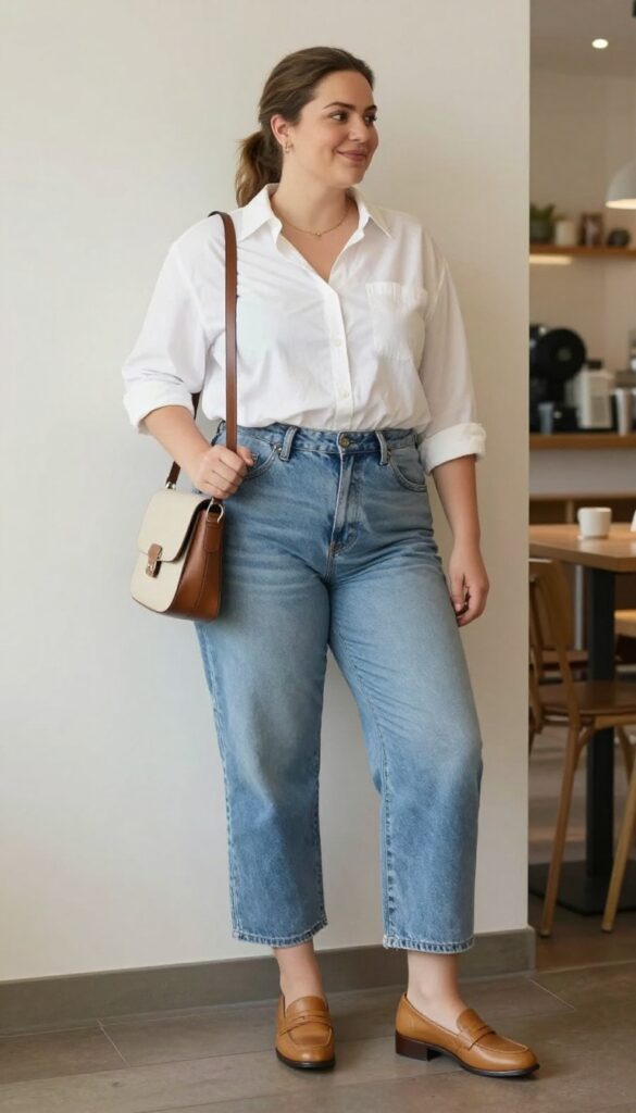 10. Cropped Wide-Leg Jeans + a Button-Down Shirt + Loafers