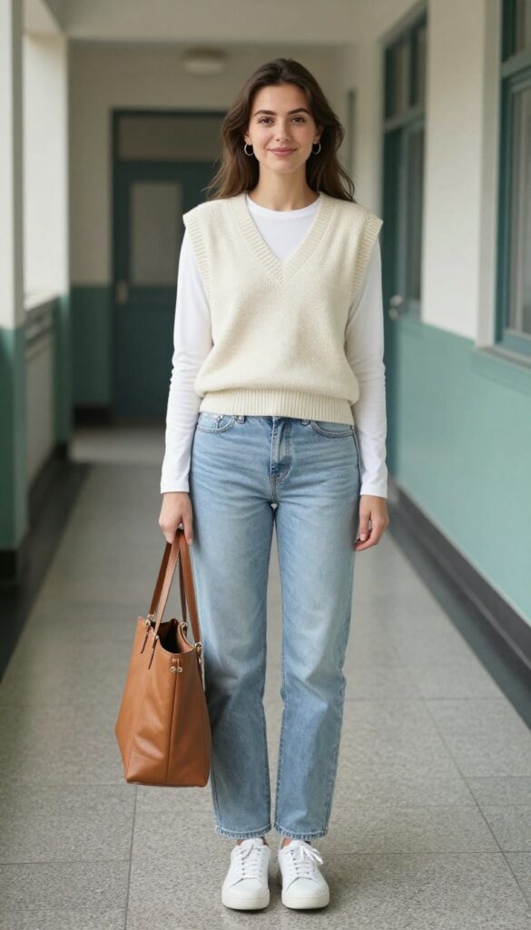 14. Knit Vest and a White Tee