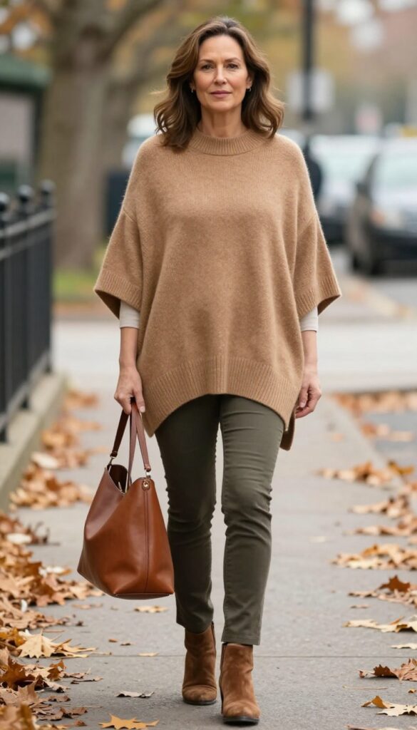 8. Poncho over Slim Pants