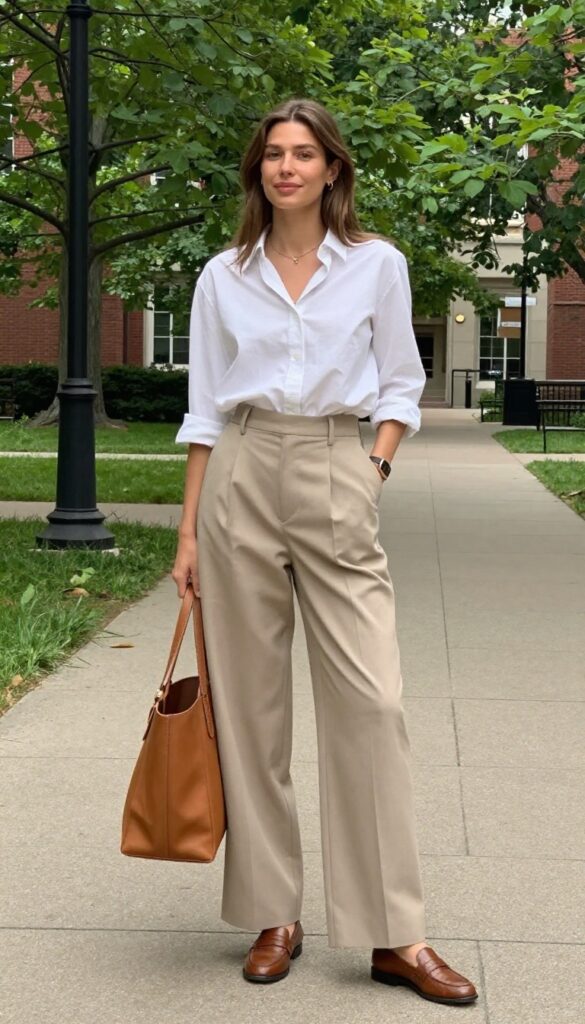 3. Button-Down Shirt and Wide-Leg Trousers