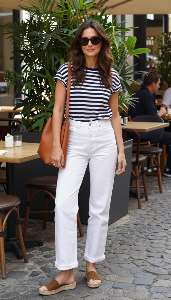 6. White Jeans with a Striped Breton Top