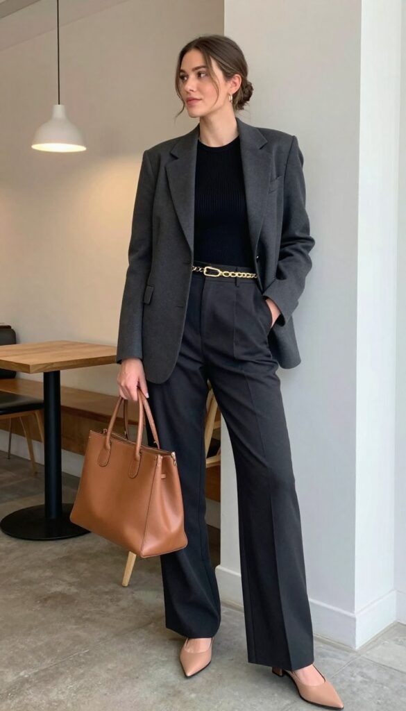 15. Bodysuit + High-Waisted Trousers + Blazer