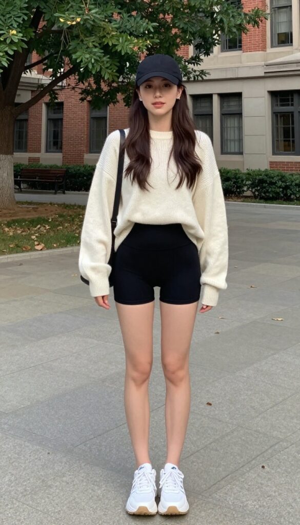 2. Oversized Sweater with Biker Shorts