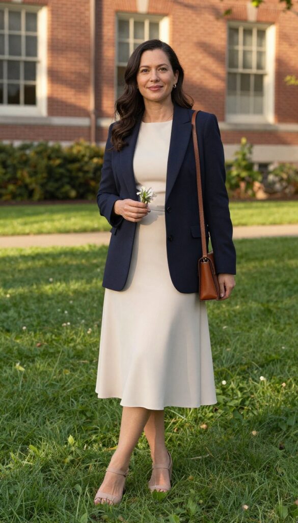 1. The Effortless Midi Dress with a Structured Blazer