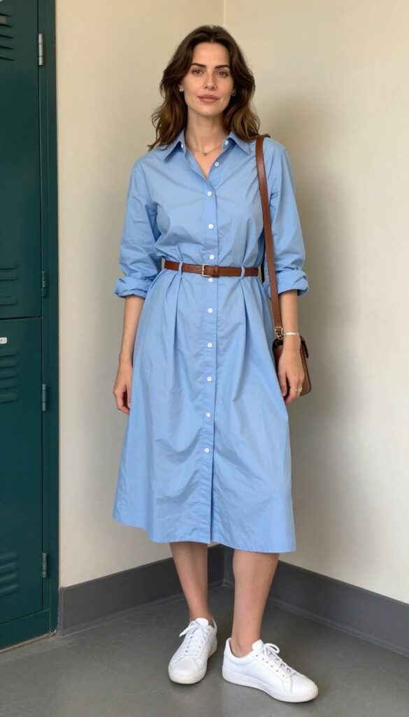 3. Button-Down Shirt Dress with Belt