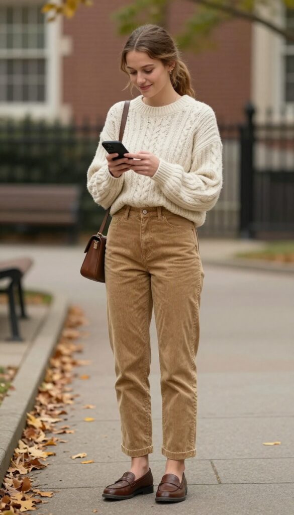 9. Cable-Knit Sweater and Corduroy Pants