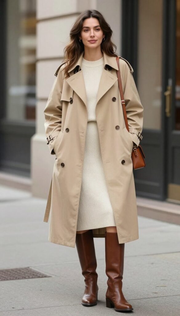 10. Trench Coat over a Sweater Dress