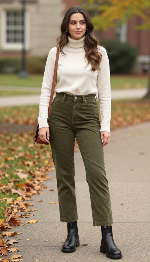 9. Turtleneck + Corduroy Pants + Chelsea Boots