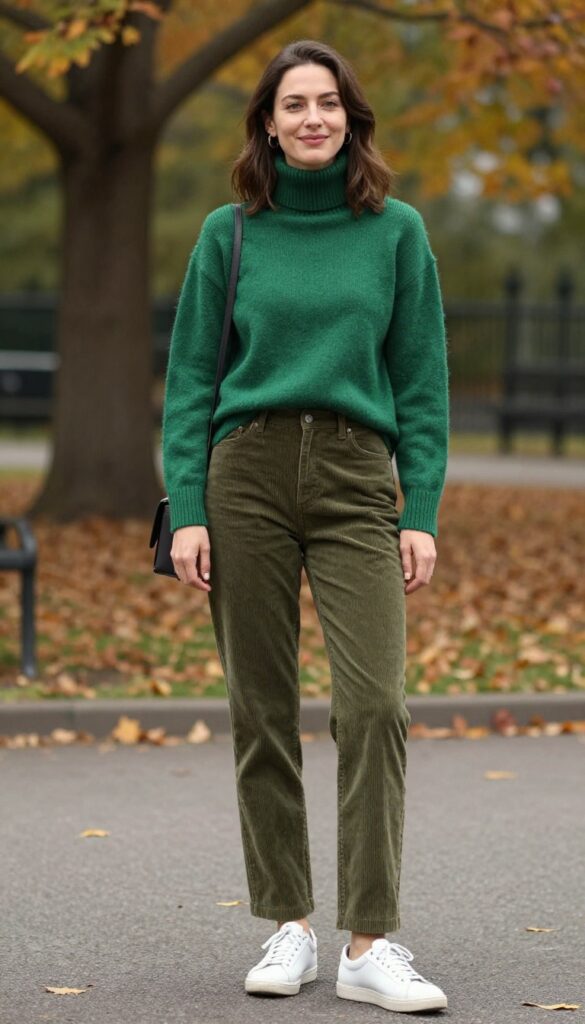 7. Turtleneck + Corduroy Pants + Sneakers