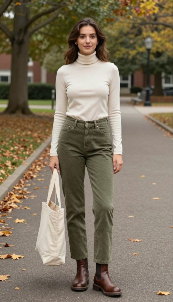 9. Turtleneck and Corduroy Pants