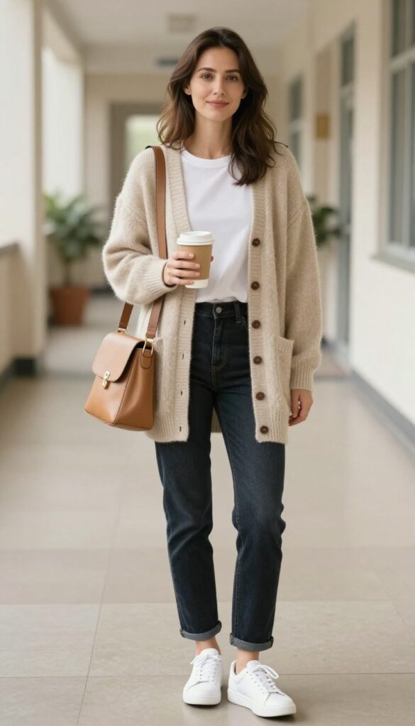 1. Cozy Cardigan and Dark Wash Jeans