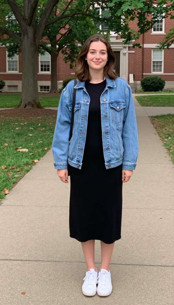 4. Denim Jacket Over a Simple Dress