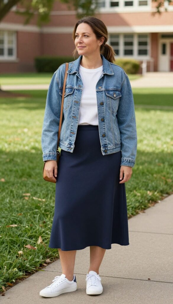9. The Denim Jacket and Midi Skirt