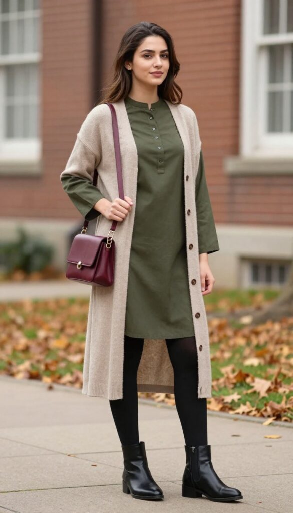 8. Long Kurta with Tights and Boots