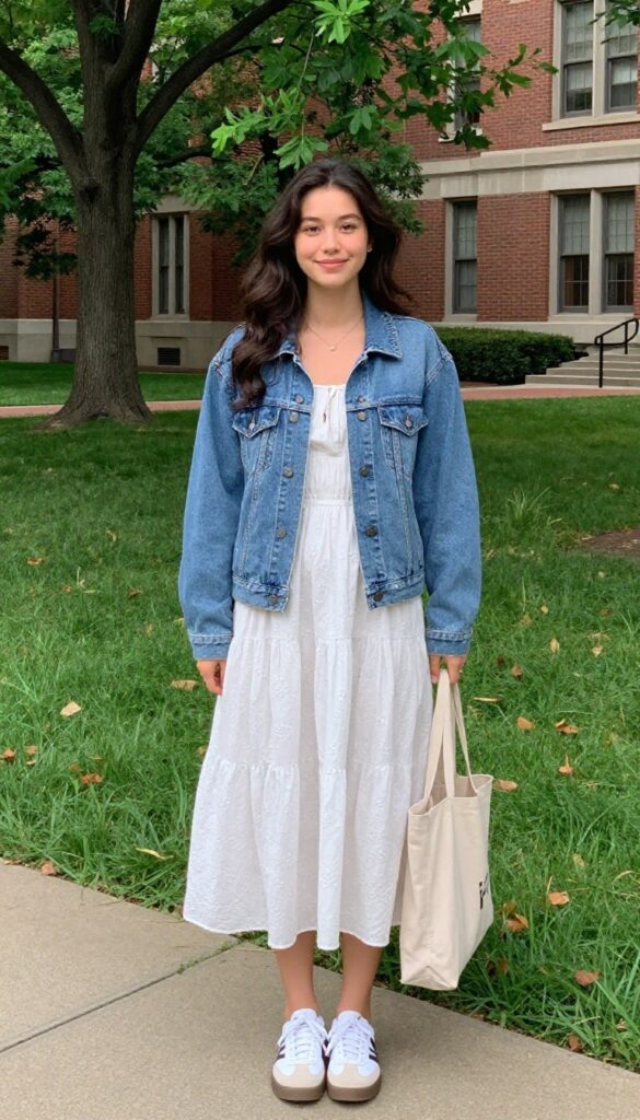 7. Denim Jacket Over a Sundress