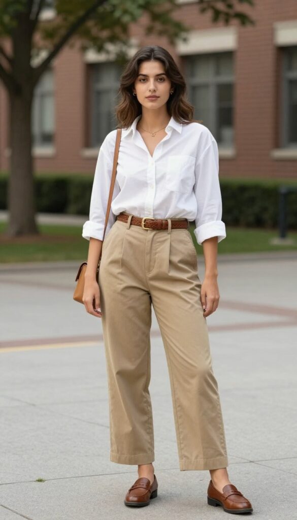 4. Wide-Leg Trousers and a Button-Down Shirt