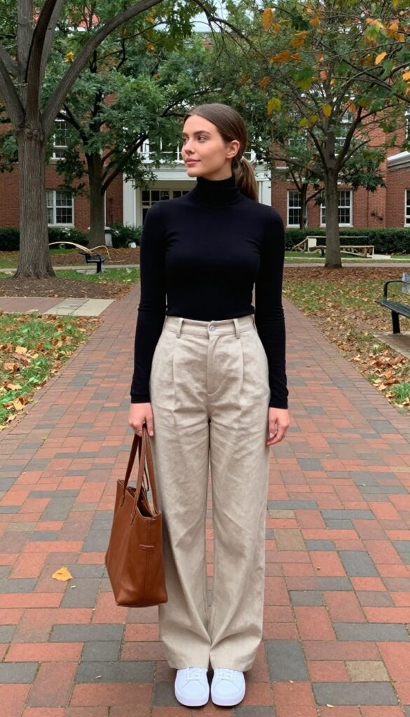 3. High-Waisted Trousers and a Fitted Top