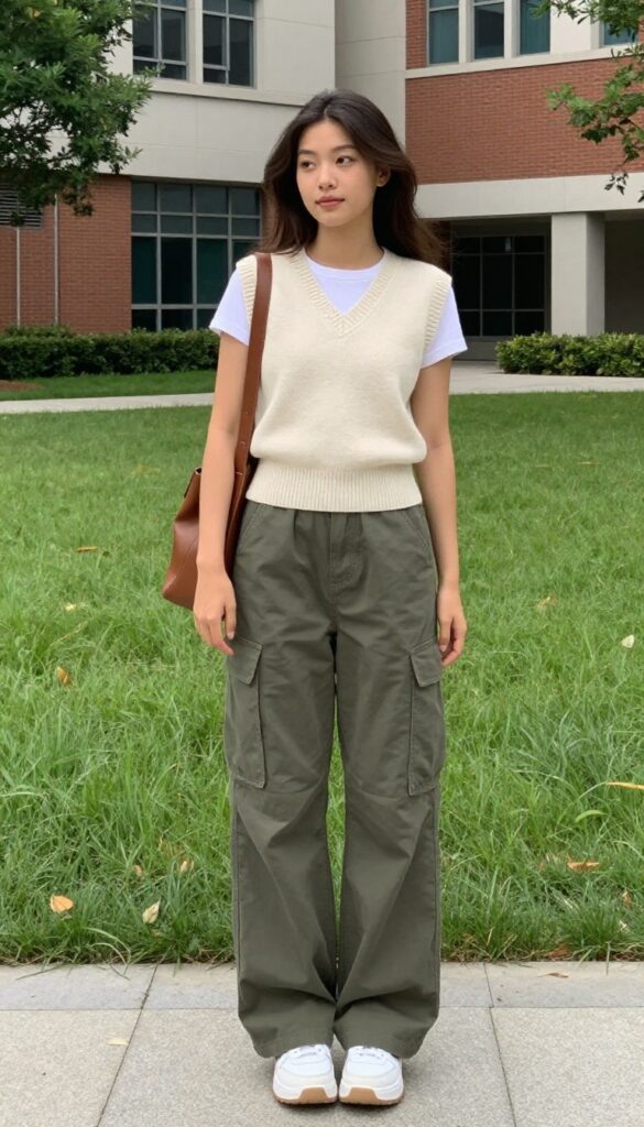 4. Knit Vest Over a White T-Shirt