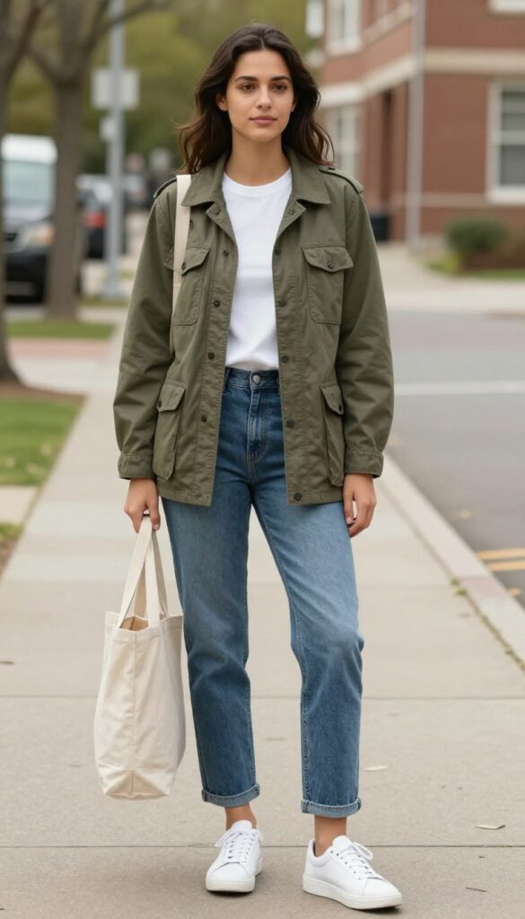 5. Utility Jacket and Straight-Leg Jeans