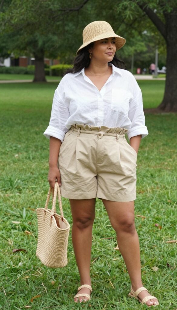8. Paperbag Waist Shorts with a Linen Blouse