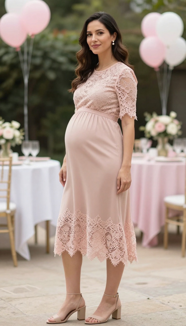 1. Blush Midi Dress with Lace Details