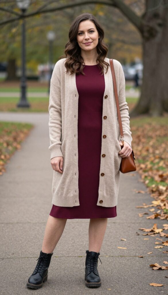 6. Cardigan + Slip Dress + Combat Boots