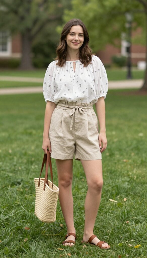 13. Paperbag Waist Shorts and a Blouse