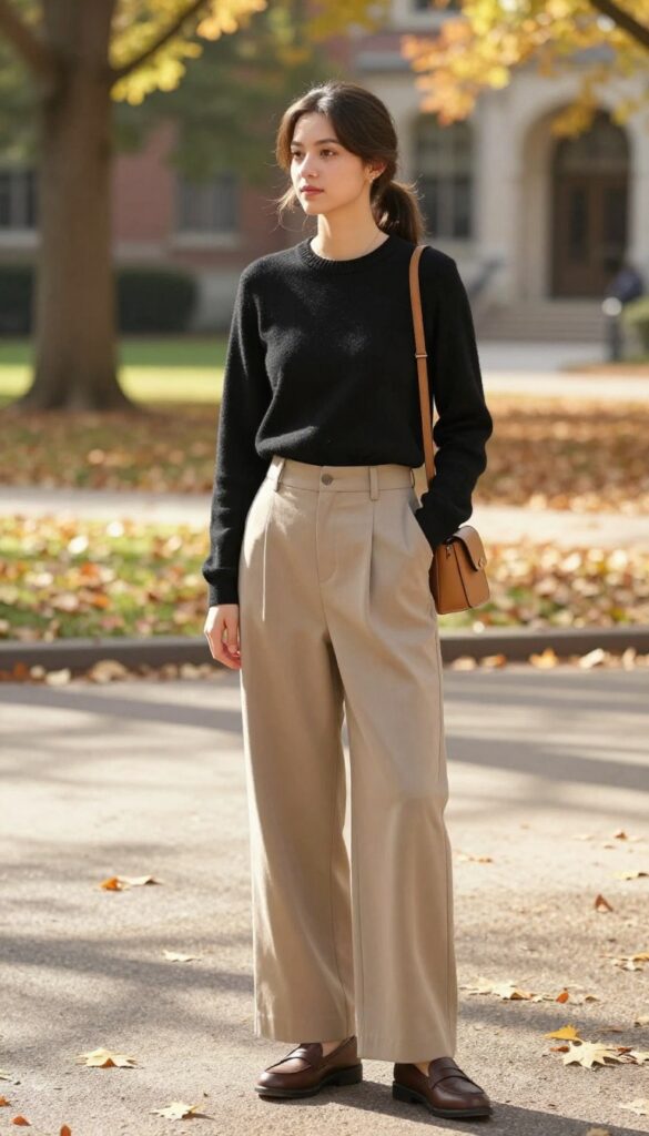 4. Wide-Leg Trousers and a Fitted Top