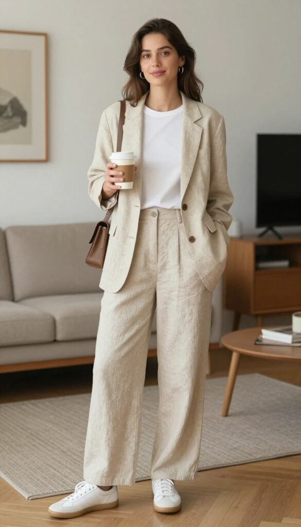 11. The Relaxed Suit with a T-Shirt