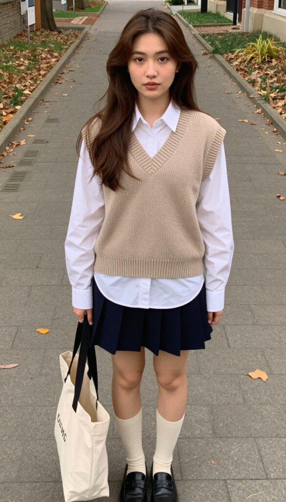 4. Sweater Vest and Pleated Skirt