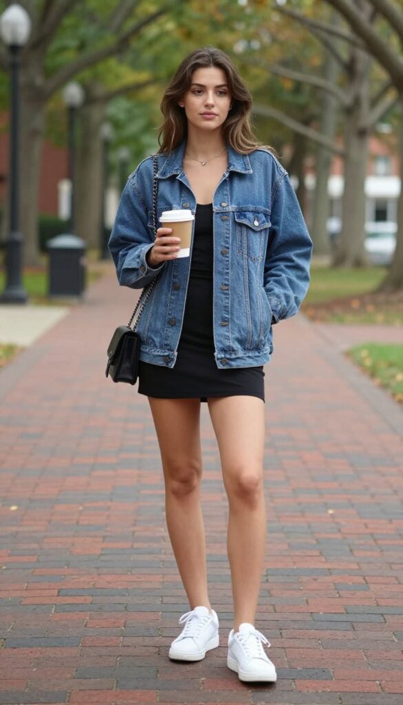 4. Denim Jacket Over a Slip Dress