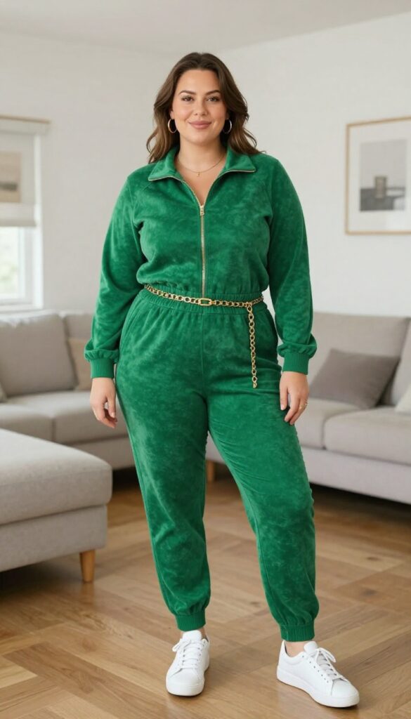 5. Velour Tracksuit with Gold Accessories