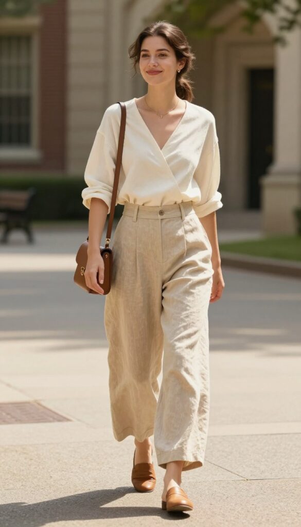 7. Wrap Top with Wide-Leg Pants