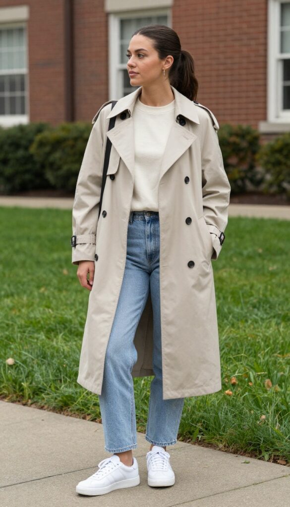 9. Trench Coat Over a Sweatshirt and Jeans