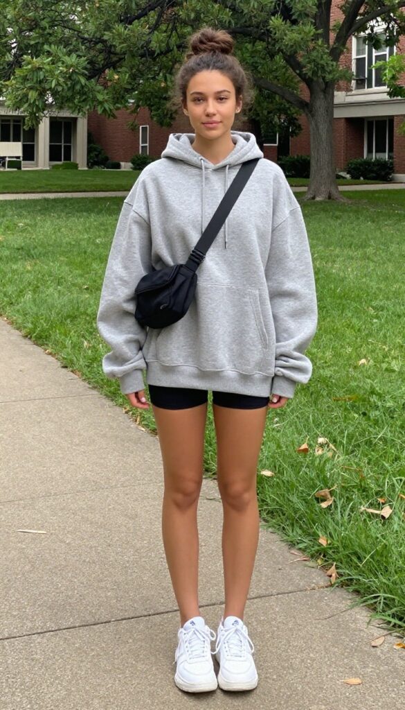 4. Oversized Hoodie and Biker Shorts