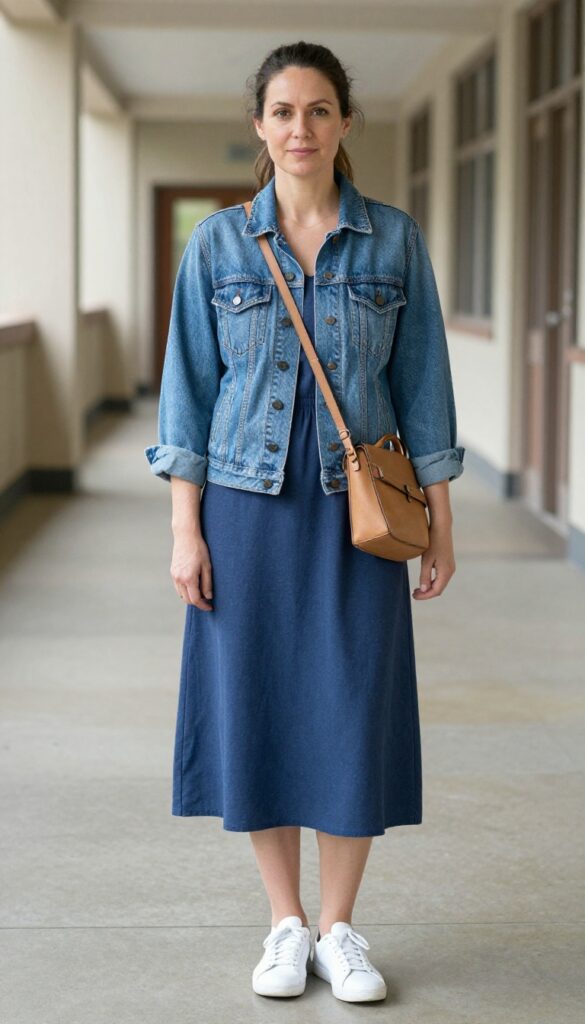 8. Denim Jacket and a Midi Dress