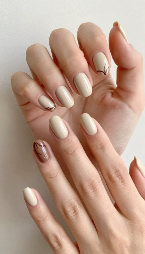 Milk chocolate nails with dark cocoa swirls for a cozy autumn manicure