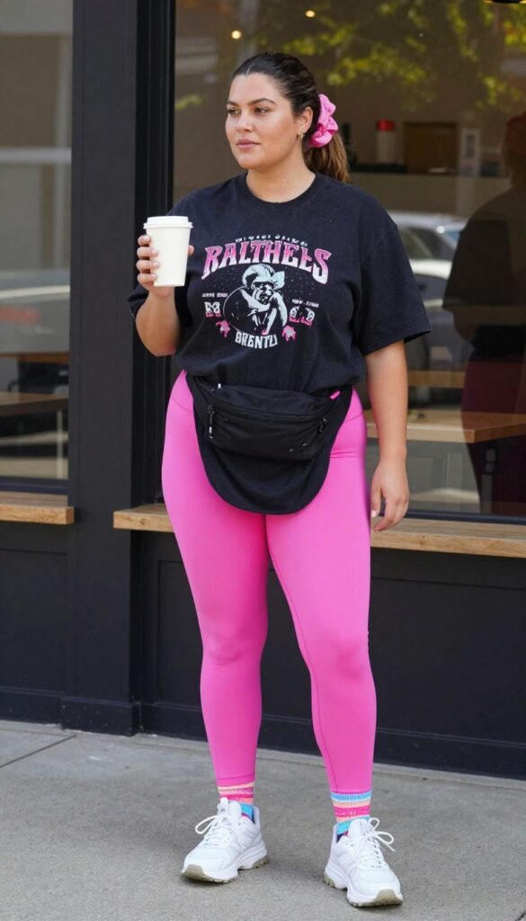 1. Neon Leggings with an Oversized Graphic Tee