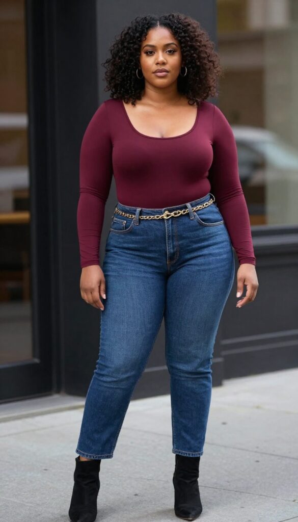 13. Bodysuit + High-Waisted Jeans