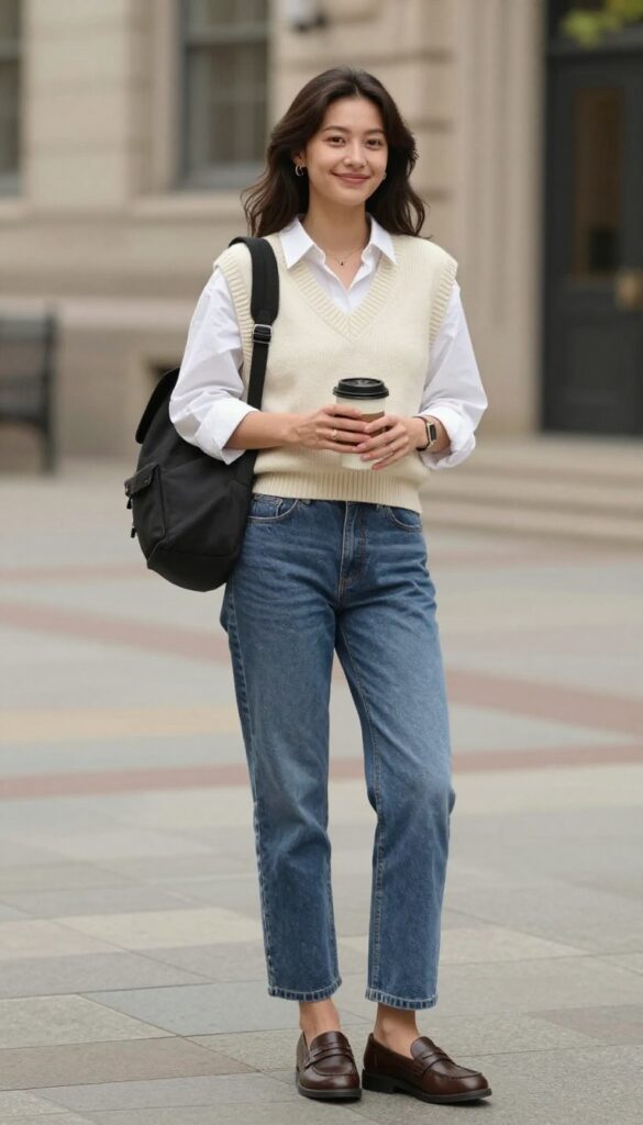 3. Cozy Knit Vest and Button-Down