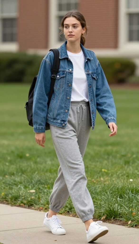 2. Denim Jacket and Joggers