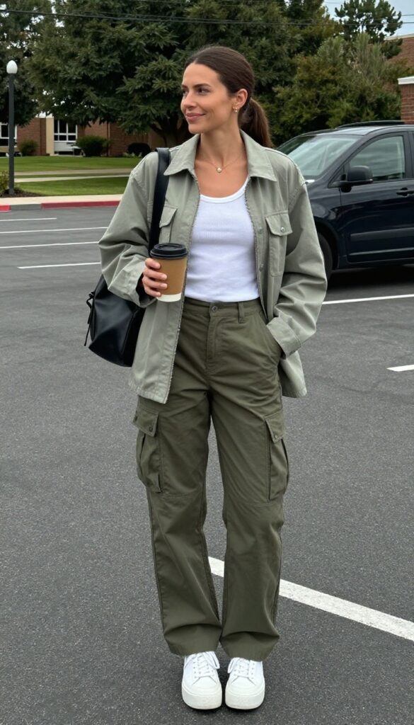 4. Utility Chic: Cargo Pants + Fitted Tank + Utility Jacket