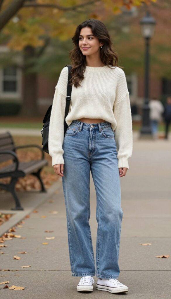 5. Wide-Leg Jeans and a Chunky Knit