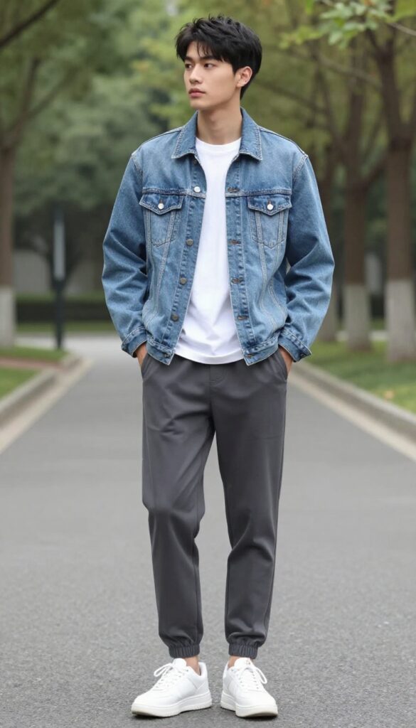 4. The Denim Jacket with Joggers